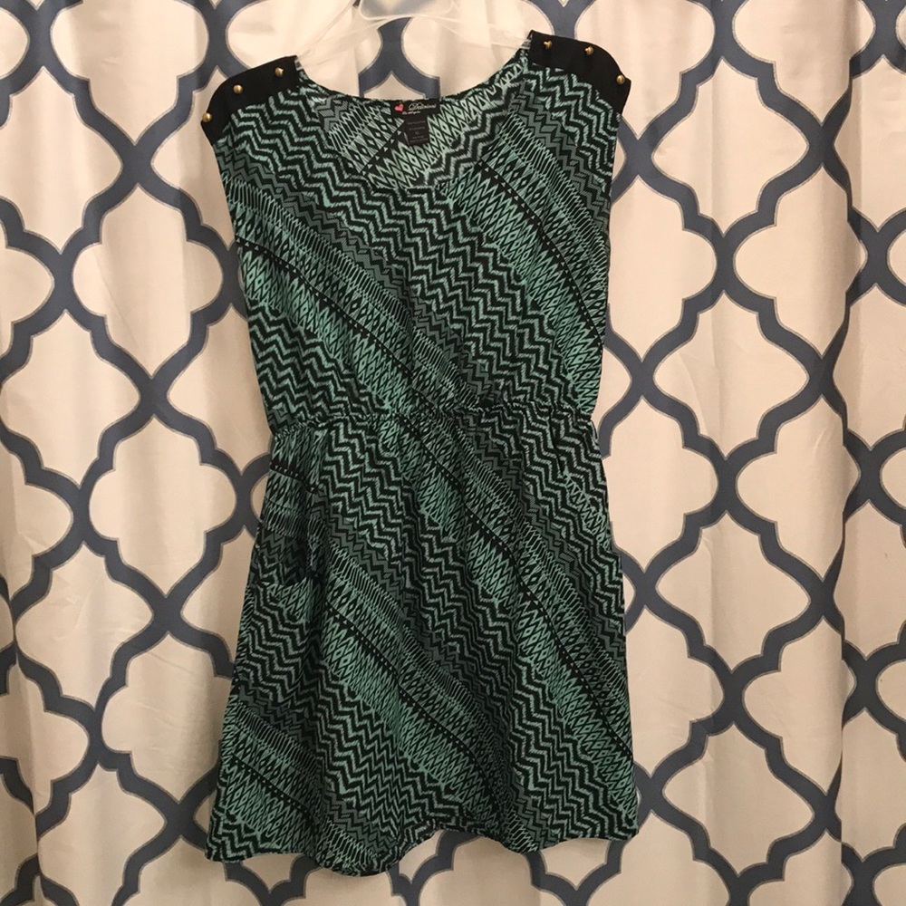 High waist Black and Teal Mini Dress with Pockets
